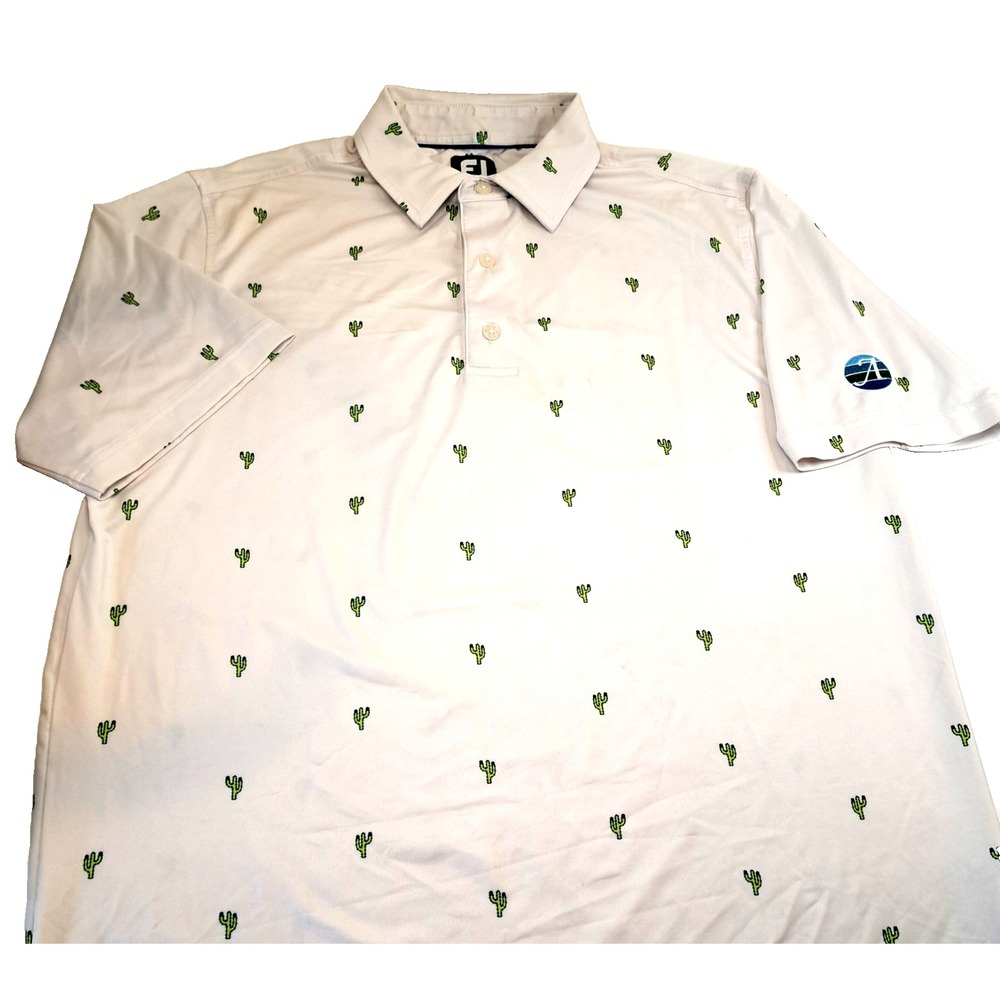 FootJoy FJ Golf Polo Shirt Mens M Cactus Cacti All Over Print White Preppy